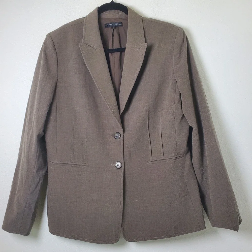 Antonio Melani Brown Two Button Notch Collar Blazer Career Jacket‎ Size 14